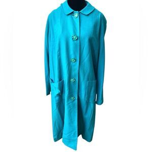 Vintage Turquoise Mod Midi Coat Oversized Buttons Unlined Size Medium 1960s